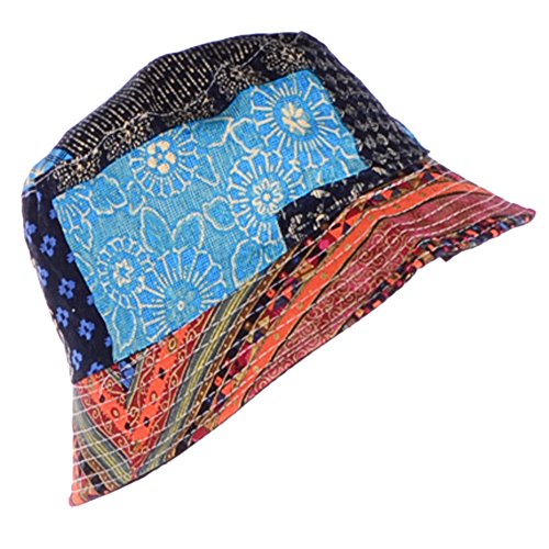 BYOS Unisex Trendy Reversible Lightweight Printed Bucket Hat Packable Outdoor - color: Hippie Patch Multi Red