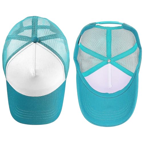 Falari 5-Panel Mesh Baseball Cap, Trucker Hat, Structured Plain Design, Cotton, Adjustable Size - color: 1pk Turquoise
