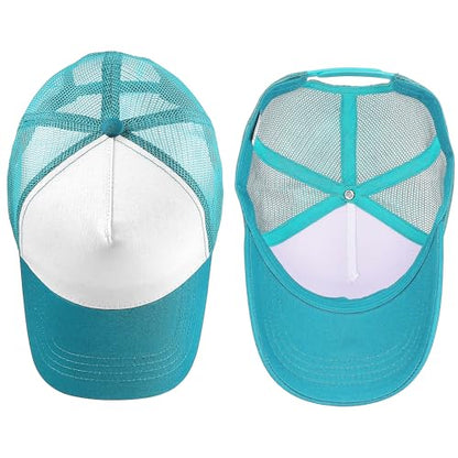 Falari 5-Panel Mesh Baseball Cap, Trucker Hat, Structured Plain Design, Cotton, Adjustable Size - color: 1pk Turquoise