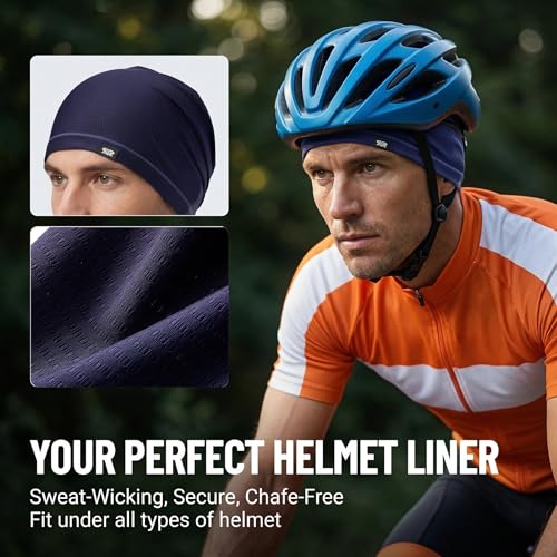 LONGLONG 2 Pack Summer Cooling Beanies Breathable Skull Caps Fits Big Heads - color: Black+navy Blue
