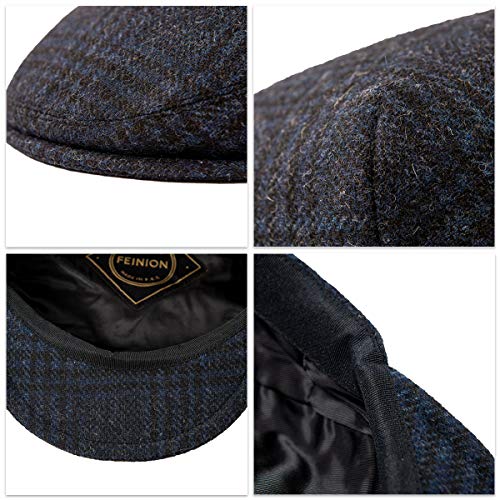 FEINION Men's Wool Tweed Newsboy Ivy Cap Gatsby Golf Flat Hat - color: Plaid Blue, size: 7 1/2