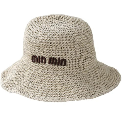 Women Straw Sun Hat Summer Beach Hats Foldable Floppy Cap Wide Brim Bucket Hat Solid Handmade Sun Protection Caps - color: Min-beige