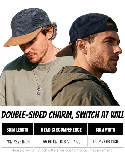 Croogo Corduroy 5 Panel Baseball Cap Flat Brim Two Toned Hats Street Style - color: D5ph05-beige
