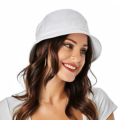 Umeepar Unisex 2 Pack Cotton Bucket Hat Packable Sun Hat for Men Women - color: White +Red
