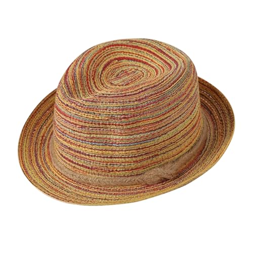 Fedora Straw Beach Hat UPF 50+ Multicolor Short Brim Trilby Sun Hats Summer Breathable Cowgirl Sun Beach Hat for Women