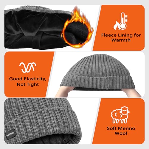 Winter Beanie Merino Wool Fleece Lined for Men Women Soft Warm Knit Hat Ski Stocking Cuffed Cap - color: Grey