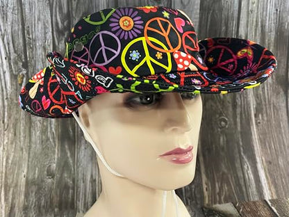 Funny Sun Hat for Men Women Wide Brim Bucket Hat Hiking Boonie Hat Summer Beach Fishing Caps - color: Hippie Peace