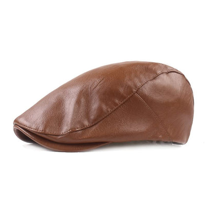 ASTOC Men Women Adjustable Leather Ivy Newsboy Caps Cabbie Beret Hat - color: Coffee