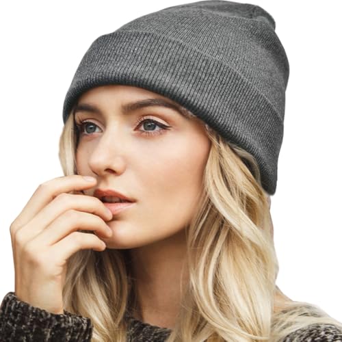 100% Cotton Beanie Hat Winter Hats Women Men Warm Knit Beanies - color: 1pcs Dark Grey