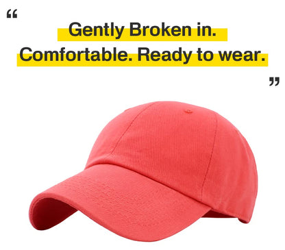 KBETHOS Classic Unisex Cotton Adjustable Low Crown Baseball Cap – Plain Dad Hat - color: Coral