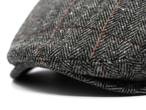 Men's Classic Patchwork Herringbone Checker Plaid Newsboy Ivy Hat Flat Cap - color: Gray Plaid, size: Large-X-Large