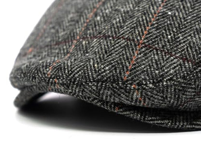 Men's Classic Patchwork Herringbone Checker Plaid Newsboy Ivy Hat Flat Cap - color: Gray Plaid, size: Large-X-Large