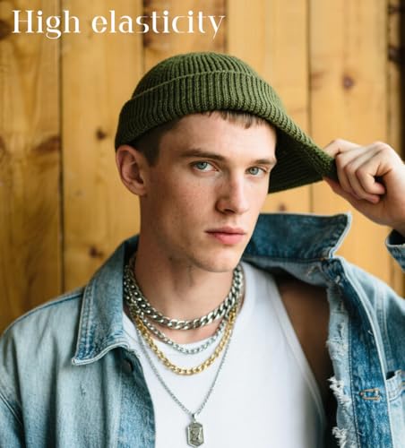 Wool Fisherman Beanies for Men Knit Fall Winter Beanie Hat Skull Cap - color: Army Green