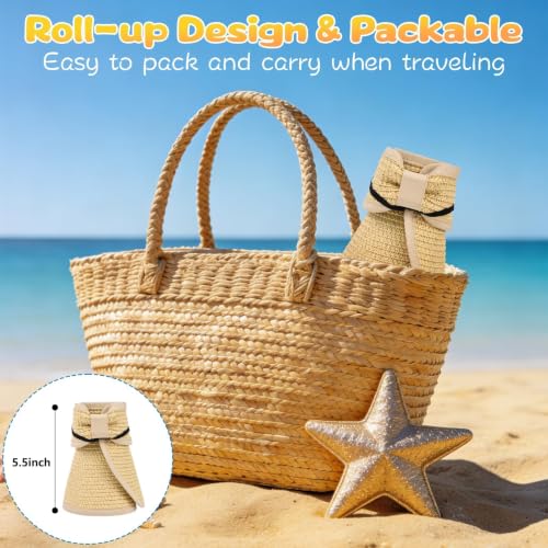 ZOORON Girls Straw Sun Visor Hat, Wide Brim Ponytail Beach Hat with Bow - color: Beige