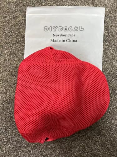DIYDECAL Mens Breathable Mesh Summer Hat Adjustable Newsboy Beret Ivy Cap Cabbie Flat Cap - color: Red