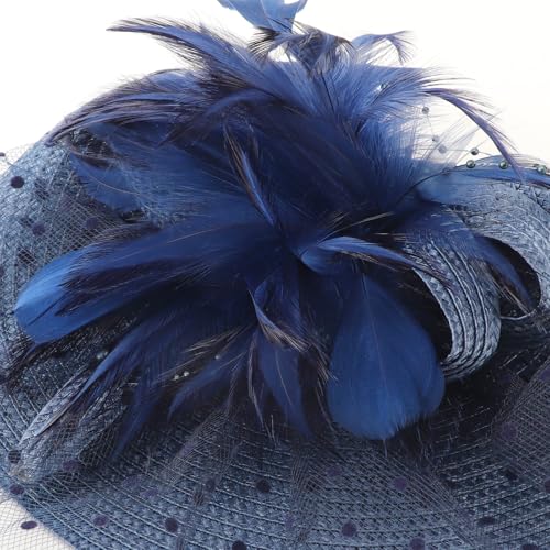 DRESHOW Fascinators Hat Flower Mesh Feathers Hat with a Headband and a Clip 7.9" Tea Party Headwear for Women - color: 1 Pc: Peacock Blue / 7.9"