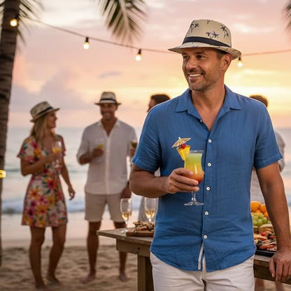 4 Pack Short Brim Straw Fedora Summer Beach Sun Hat Men - color: 4 Pcs Set C