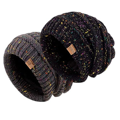 REDESS Slouchy Beanie Hat for Men and Women Winter Warm Knit Hat Chunky Soft Oversized Cable Cap - color: Dot Black+dot Dark Grey