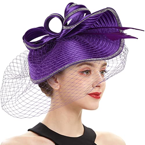 Beaupretty Fascinators Hat Headband - Fascinators Headpiece Fascinators Hat for Women Girls Veil Mesh Headband Tea Party Hat - color: Purple