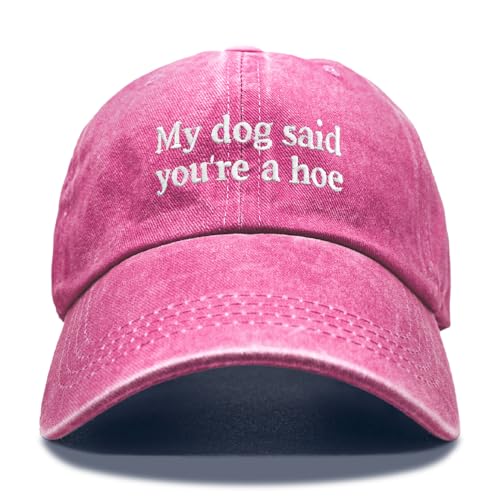 Dog Lover Embroidery Adjustable Classic Washed Distressed Baseball Cap, Dog Lover Cap Gifts for Owner - color: Rose Red