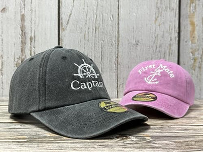 Embroidered Captain & First Mate Baseball Caps Set for Men Women - color: Captain (Black) - Toddler First Mate (Pink)