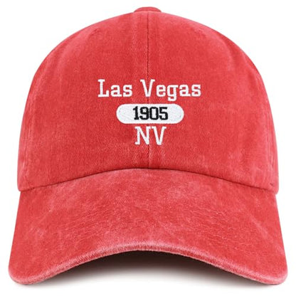 Trendy Apparel Shop Las Vegas Est.1905 Embroidered Pigment Dyed Cotton Baseball Cap - color: Red