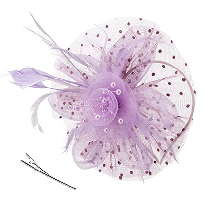 AQOKKA Women Fascinators Hats Flower Fascinators with Headband and Clip Tea Party Headwear for Women and Girls - color: 1 Pc 7" Diameter / Light Purple
