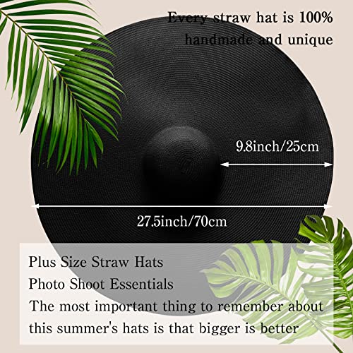 Oversized Beach Straw Hat for Women Fashion Large Wide Brim Visor Hats Summer Roll Up Floppy Sun Hat for Beach Cap Foldable - color: Black