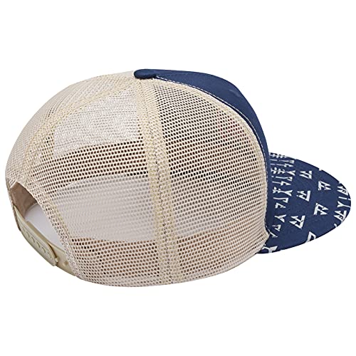 BASSDASH Flat Brim Trucker Cap Adjustable Snapback Hat Mesh Back for Men Women - color: Navy Blue