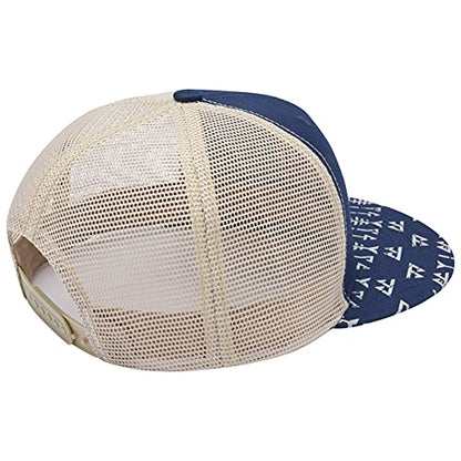 BASSDASH Flat Brim Trucker Cap Adjustable Snapback Hat Mesh Back for Men Women - color: Navy Blue
