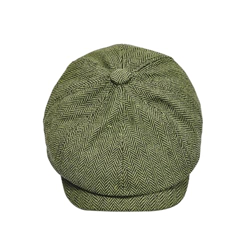 Gatsby Newsboy Hat Men Women Classic Herringbone 8 Panel Trendy Tweeb Flat Cap - color: Green