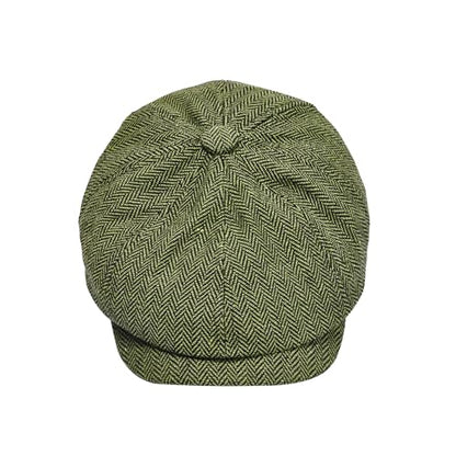 Gatsby Newsboy Hat Men Women Classic Herringbone 8 Panel Trendy Tweeb Flat Cap - color: Green