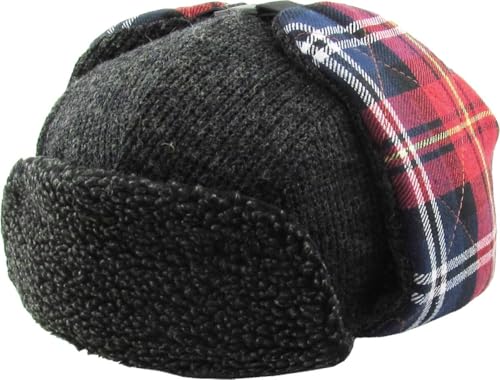 Wool Blend Aviator Trapper hat Trooper Ear Flaps Ushanka Eskimo Russian Warm Winter Cold… - color: Dark Gray Plaid Lining