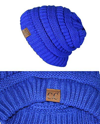 C.C Unisex Chunky Soft Stretch Cable Knit Warm Fuzzy Lined Skully Beanie - color: Royal