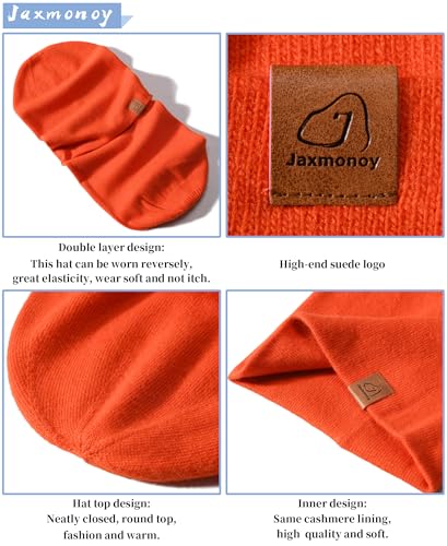 jaxmonoy Slouchy Knit Beanies Winter Hats for Women Men Soft Warm Reversible Slouch Cuffed Skull Knitted Beanie Cap - color: Orange