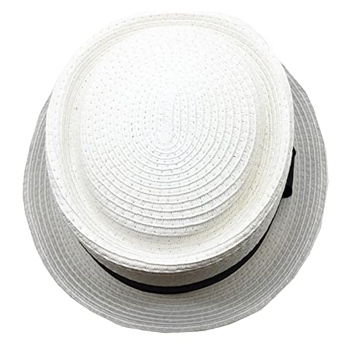 Men's Fancy Summer Straw Pork Pie Derby Fedora Upturn Brim Hat - color: F1857white, size: Large-X-Large