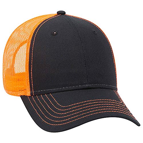 Ashen Fane 6 Panel Low Profile Contrast Vertical Mesh Back Snapback Hat - color: Blk/Blk/Org