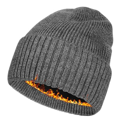 Plus Size Fleece Lined Beanie Hat - M/L/XXL Merino Wool Beanie Hat for Men - color: Dark Gray, size: Medium-Large
