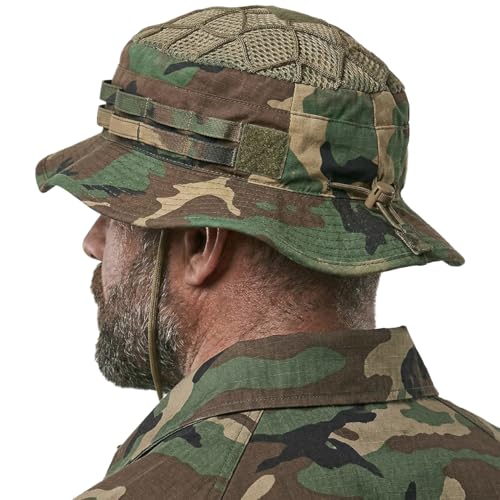 CQR Men's Tactical Boonie Hat, Breathable Packable Sun Hat for Hunting, Hiking, Fishing, Shooting, and Outdoor Activities - color: Sentinel Woodland Olive, size: Small-Medium