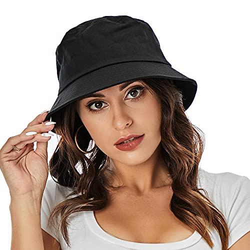 Umeepar Unisex 2 Pack Cotton Bucket Hat Packable Sun Hat for Men Women - color: 2 Pack Black