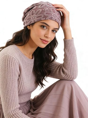 Crochet Slouchy Beanie Hat Turbans Headware for Women - color: Bea10 - Purple