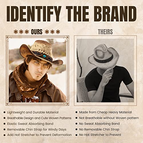Simplicity New Western Style Classic Cowboy Straw Hat - color: Beige
