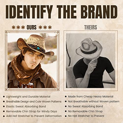 Simplicity New Western Style Classic Cowboy Straw Hat - color: Beige