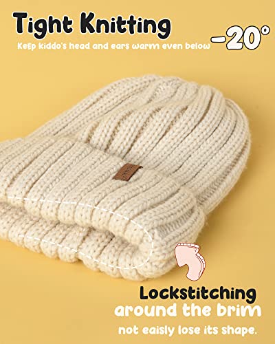 FURTALK Kids Winter Hat Toddler Knitted Beanie Faux Fur Pom - color: Beige, size: 2-8 Years
