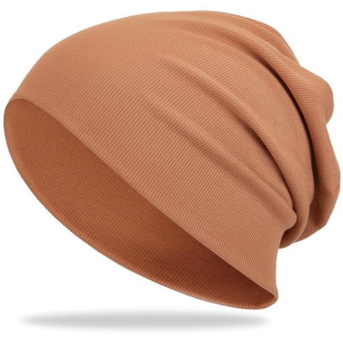 vidsel Slouchy Beanie Hats for Women & Men Cotton Knit Cuffed Skull Cap - color: 1-amber Brown