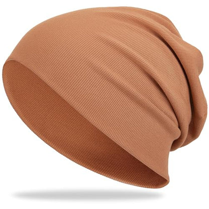 vidsel Slouchy Beanie Hats for Women & Men Cotton Knit Cuffed Skull Cap - color: 1-amber Brown