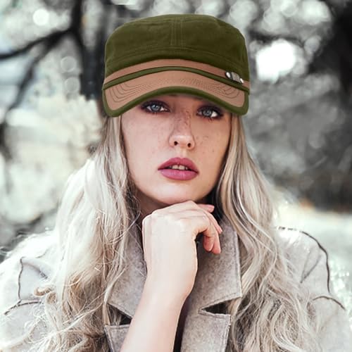 Flat Top Cap for Men Soft Cotton Adjustable Military - color: Military Green