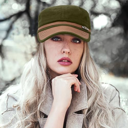 Flat Top Cap for Men Soft Cotton Adjustable Military - color: Military Green