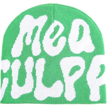 TaowaveWomen Beanie Y2k Hat,MEA Culpa Graphic Beanies Designs,Winter Hat Knit Skull Cap for Women - color: Green White
