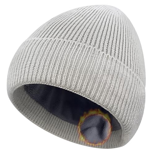 Winter Beanie Hats for Women Men Fleece Slouchy Knit Thick Beanies Warm Thermal Snow Ski Hat Gifts for Cold Weather - color: Light Grey